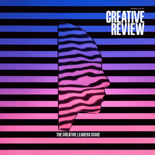 Animated image of the Creative Review Creative Leaders Issue 2023, featuring a black striped background that fades from blue to magenta, and the silhouette of a face at the centre. The stripes within the face silhouette wave