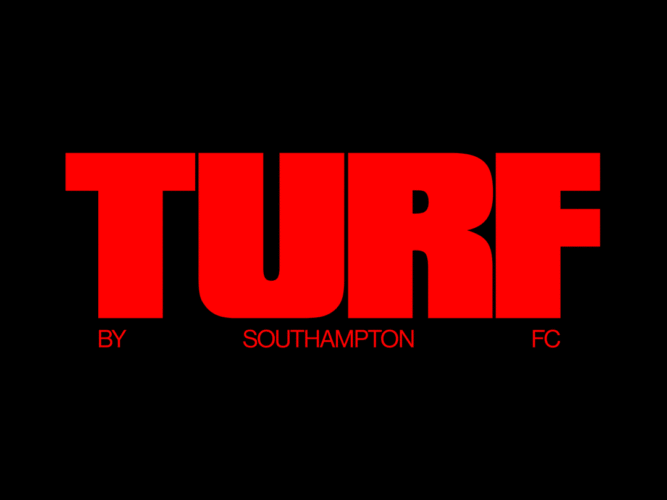 Animated clip showing the wordmark for Turf plus stills showing football related campaigns