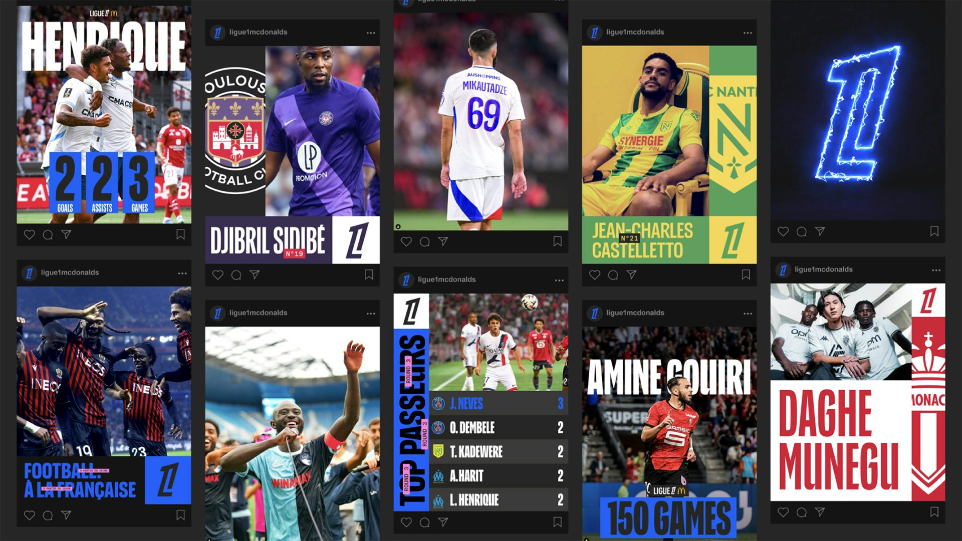 Composite of graphics showcasing Ligue 1 and Ligue 2 results and players
