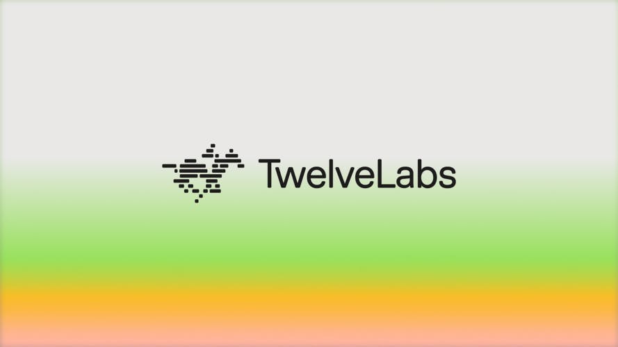 TwelveLabs' running horse logo shown with the wordmark over a green and orange gradient background
